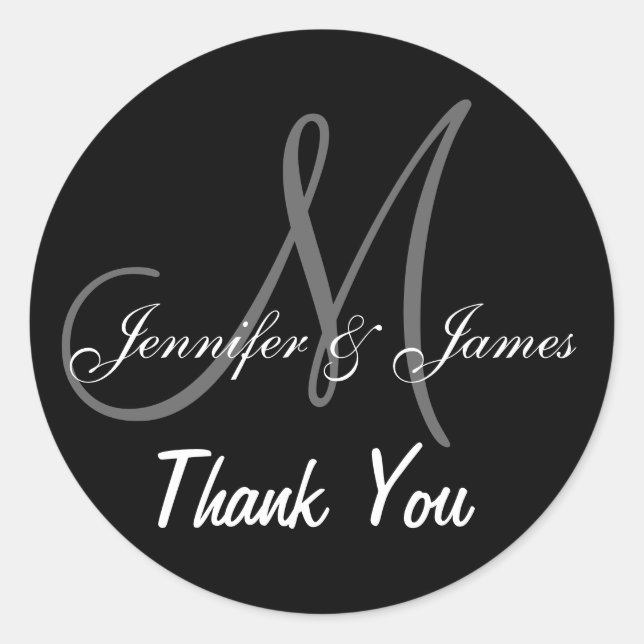 Adesivo Casamento Negro Obrigado Nomes de Monograma (Frente)