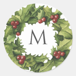 Adesivo Casamento no inverno Holly Berries Wreath Monogram