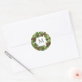 Adesivo Casamento no inverno Holly Berries Wreath Monogram