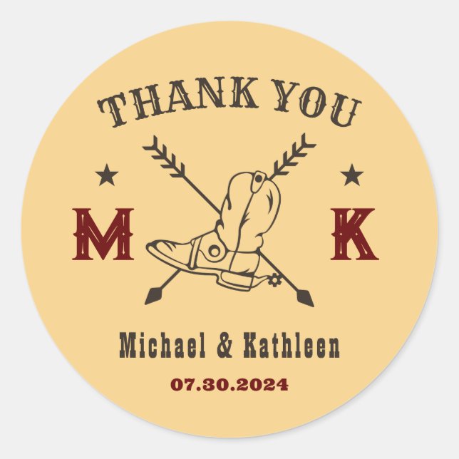 Adesivo Casamento no País do Monograma Boots Boots do Oest (Frente)