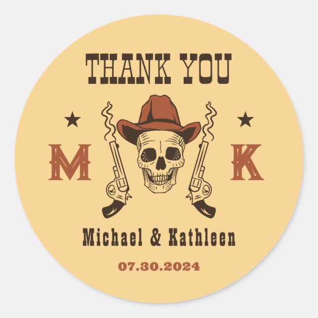 Adesivo Casamento no País do Monograma do Cowboy Ocidental (Frente)