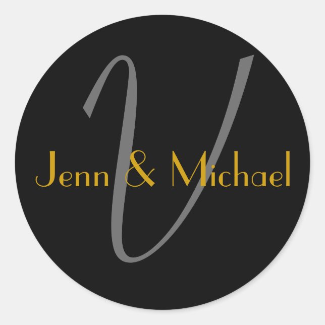 Adesivo Casamento Noiva Nomes Monograma V Seal Dourado (Frente)