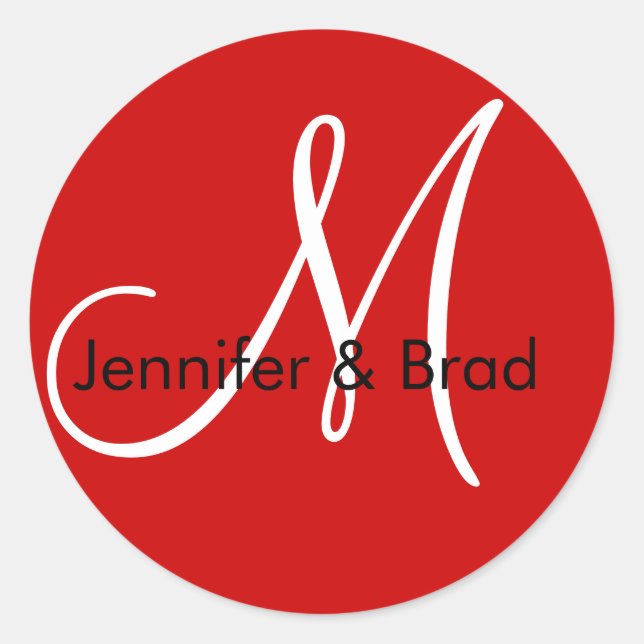 Adesivo Casamento Noiva Nomes Monogramas Vinheta Vermelha (Frente)
