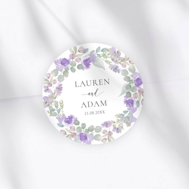 Adesivo Casamento Nomes Casais Floral Roxo Boho (Criador carregado)