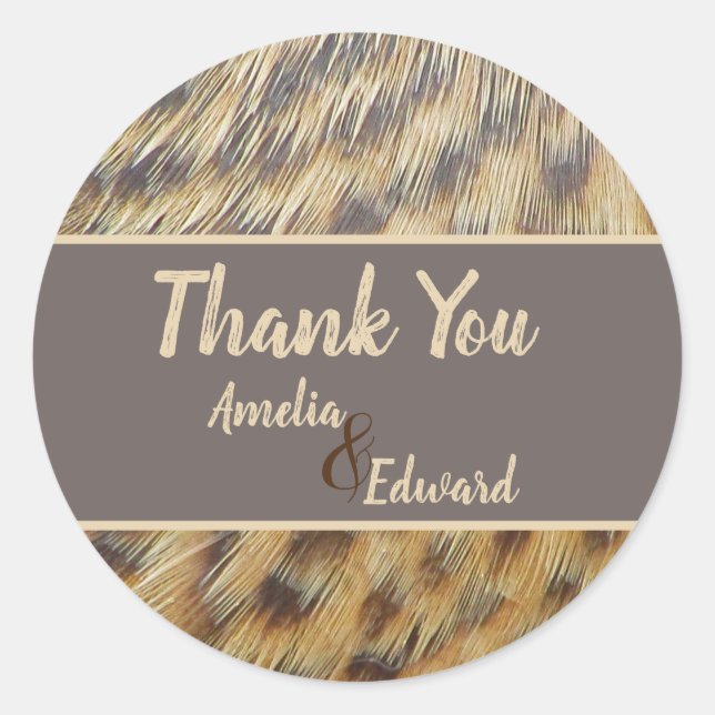 Adesivo Casamento Obrigado Animal Print Feather Guest (Frente)