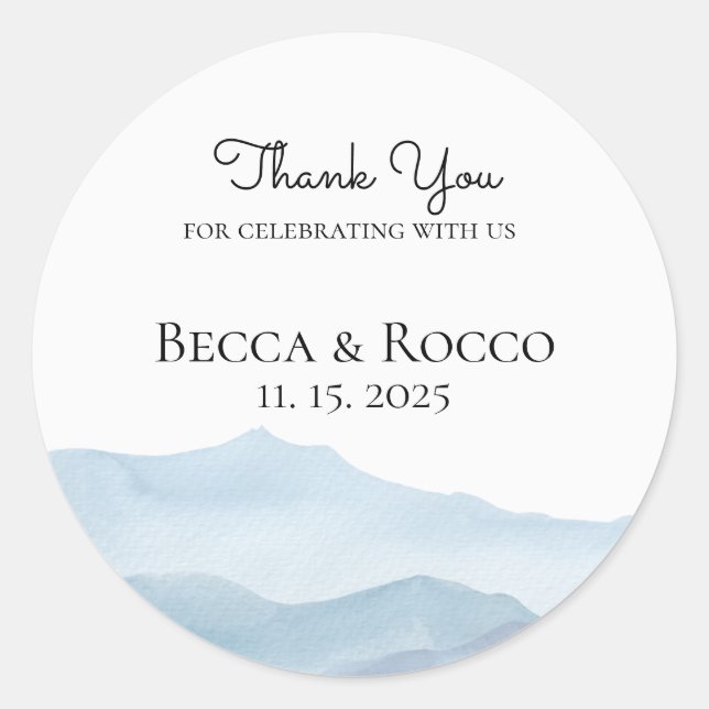 Adesivo Casamento Obrigado Blue Watercolor (Frente)