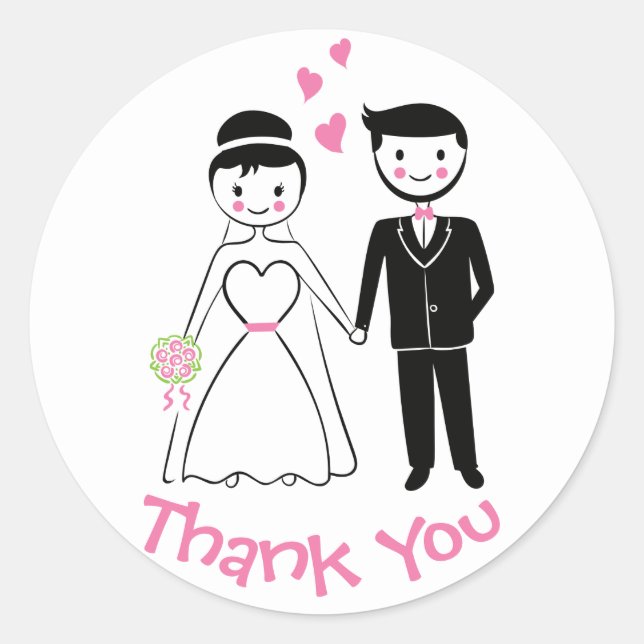 Adesivo Casamento Obrigado Cartoon de Noite Negra Rosa (Frente)