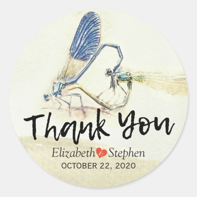 Adesivo Casamento Obrigado Chic Dragonfly Mating Love Hear (Frente)