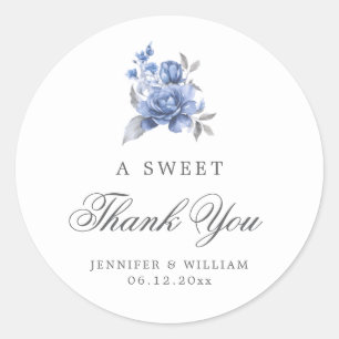 Adesivo Casamento Obrigado Doce Azul Empoeirado Floral Rús