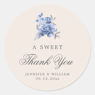 Adesivo Casamento Obrigado Doce Azul Poeirento Floral Rúst