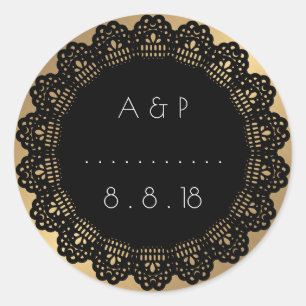 Adesivo Casamento Obrigado Favor Sticker Dourado Lace Negr