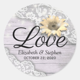 Adesivo Casamento Obrigado Lace Sunflower Wood String Ligh