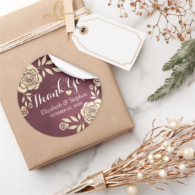 Adesivo Casamento Obrigado Ouros Modernos Rosas Borgonha V (Criador carregado)