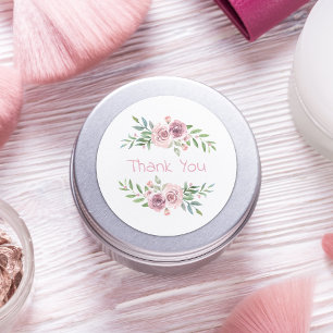 Adesivo Casamento Obrigado Pink Floral Wreath Watercolor