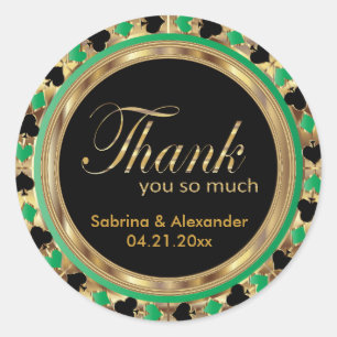 Adesivo Casamento Obrigado Poker Chip em Verde e Dourado