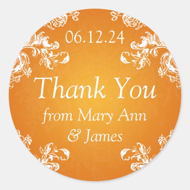 Adesivo Casamento Obrigado Tag Vintage Swirls 2 Laranja (Frente)