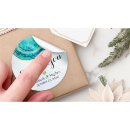 Adesivo Casamento Obrigado Watercolor Teal Dourado Agate G