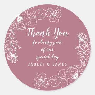 Adesivo Casamento Obrigado White Floral Outline Cassis