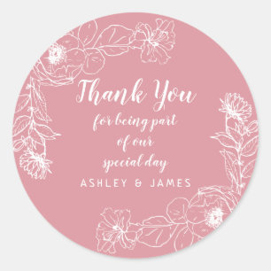 Adesivo Casamento Obrigado White Floral Rosa cor-de-rosa