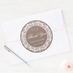Adesivo Casamento Old Money Bege Branco Renda Obrigado