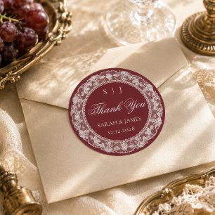 Adesivo Casamento Old Money Burgundy Branco Renda Obrigado