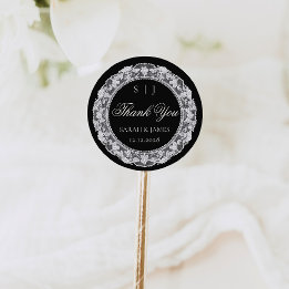 Adesivo Casamento Old Money Preto Branco Renda Obrigado