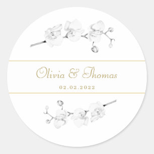Adesivo Casamento Orquídea Floral Dourada com Script Moder