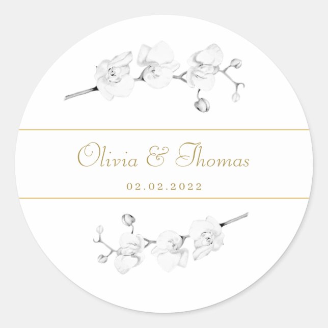 Adesivo Casamento Orquídea Floral Dourada com Script Moder (Frente)