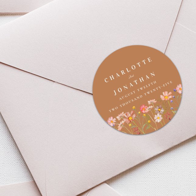 Adesivo Casamento outono Floral Terracotta Boho (Terracotta Boho fall rustic Wildflower floral custom Wedding sticker watercolor elegant modern)