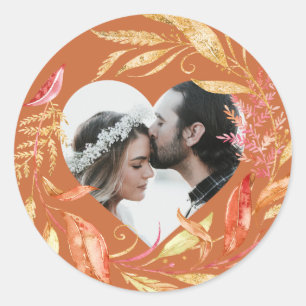 Adesivo Casamento outono Foliage Heart Photo Burnt Orange