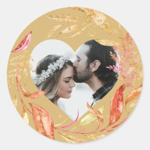 Adesivo casamento outono Foliage Heart Photo Dourado Yello