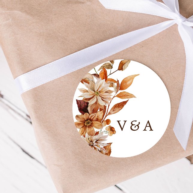 Adesivo Casamento outono Rustic Sticker (Rustic Fall Watercolor Floral Wedding Sticker Monogrammed by Painted Paperie)