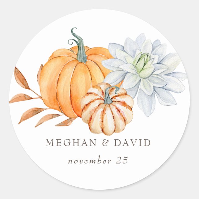 Adesivo Casamento outono Rustic Watercolor Orange Pumpkins (Frente)