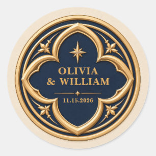 Adesivo Casamento Personalizado Azul Marinho e Dourado