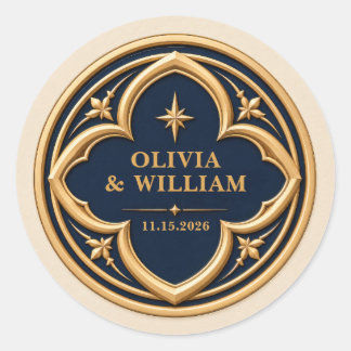 Adesivo Casamento Personalizado Azul Marinho e Dourado