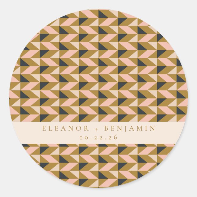 Adesivo Casamento Personalizado Bege Dourado Preto Geométr (Frente)