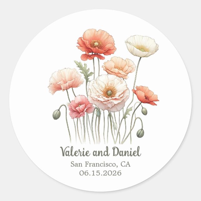 Adesivo Casamento Personalizado Bonito de Flores de Cópias (Frente)
