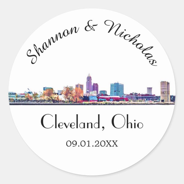 Adesivo Casamento Personalizado Cleveland Skyline (Frente)