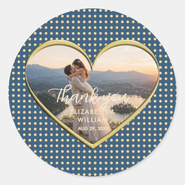 Adesivo Casamento personalizado com bolinhas douradas e az (Frente)
