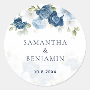 Adesivo Casamento Personalizado com Floral em Aquarela Azu