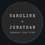 Adesivo Casamento Personalizado Da Máquina De Digitalizaçã<br><div class="desc">Vinheta redonda clássica de casamento com fonte minimalista retrorreflectora em preto</div>