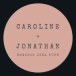 Adesivo Casamento Personalizado Da Máquina De Máquina De M<br><div class="desc">Vinheta redonda clássica de casamento com fonte minimalista retrô em Rosa com tipografia preta</div>