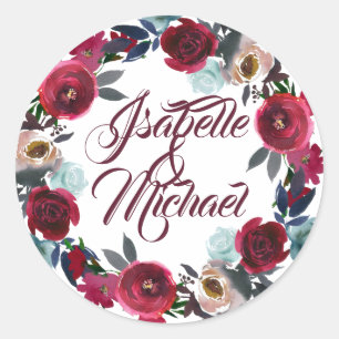 Adesivo Casamento personalizado de Borgonha grinalda