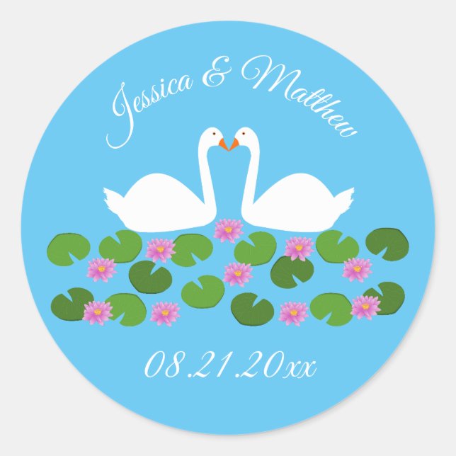 Adesivo Casamento Personalizado de Cisnes Brancas e Lírios (Frente)