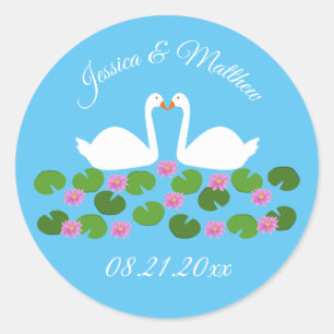 Adesivo Casamento Personalizado de Cisnes Brancas e Lírios