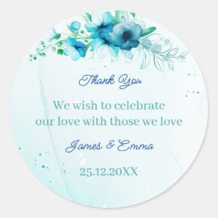 Adesivo Casamento Personalizado de Flor Azul Elegante