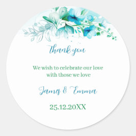 Adesivo Casamento Personalizado de Flor Azul Elegante