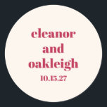 Adesivo Casamento Personalizado de Marinha Vermelha Magent<br><div class="desc">Vinheta redonda clássica de casamento clássico Magenta Red Ivory Modern</div>