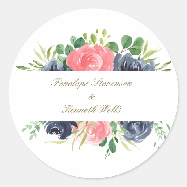 Adesivo Casamento Personalizado de Quadro Floral Rosa Rosa (Frente)