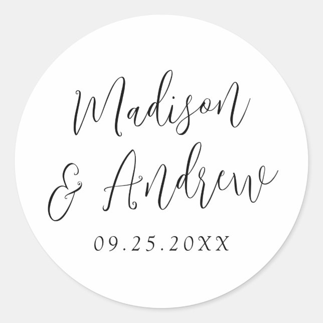 Adesivo Casamento Personalizado de Script Preto Simples (Frente)